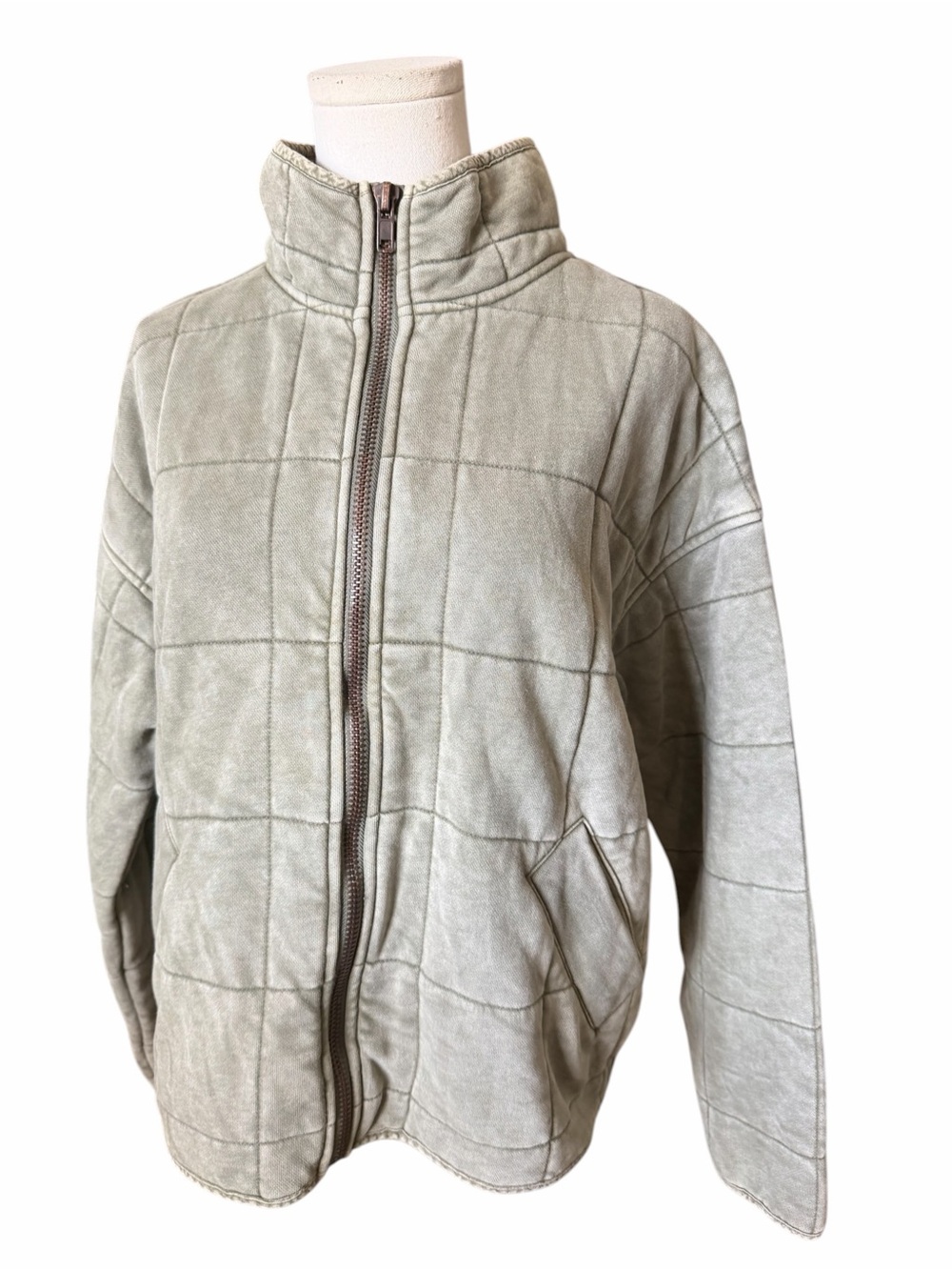 By Together Quilted Light Sage Green Full-Zip Puffer Jacket Sz Small